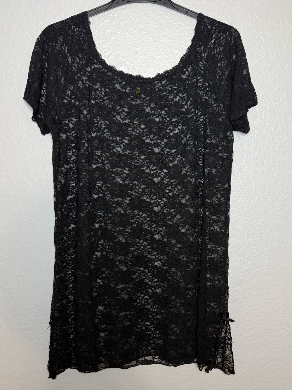 Just Sexy Lingerie‎ Black Lace Short Sleeve Chemise Gown Floral Bow Plus Size 1X